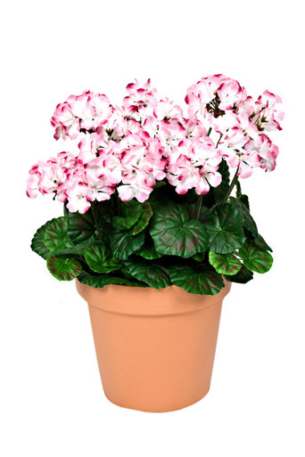 Terracotta Artificial Plastic Patio Planter Pink Geraniums