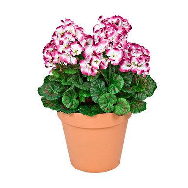 Terracotta Artificial Plastic Patio Planter Purple Geraniums