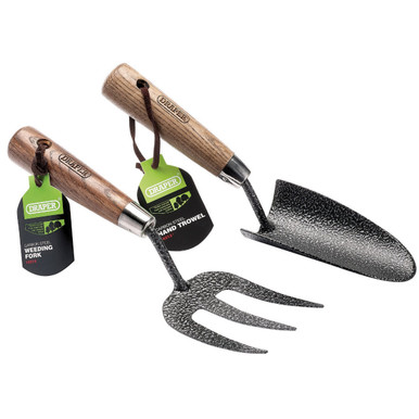 Draper - Carbon Steel Heavy Duty Hand Fork and Trowel Set with Ash Handles 2 Piece