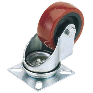Draper - 100mm Dia. Swivel Plate Fi x ing Polyurethane Wheel S.W.L. 125Kg