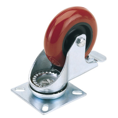 Draper - 100mm Dia. Swivel Plate Fi x ing Polyurethane Wheel with Brake S.W.L. 125Kg