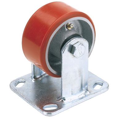 Draper - 100mm Dia. Fixed Plate Fi x ing Heavy Duty Polyurethane Wheel S.W.L. 250Kg