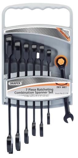 Draper -  Metric Ratcheting Combination Spanner Set Draper -  Hi-Torq 7 Piece