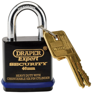 Draper - 46mm Heavy Duty Padlock and 2 Keys with Super Tough Molybdenum Steel Shackle