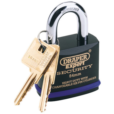 Draper - 54mm Heavy Duty Padlock and 2 Keys with Super Tough Molybdenum Steel Shackle