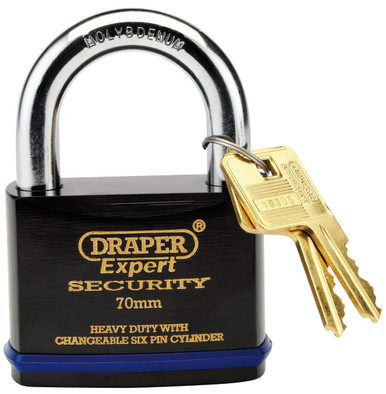 Draper - 70mm Heavy Duty Padlock and 2 Keys with Super Tough Molybdenum Steel Shackle