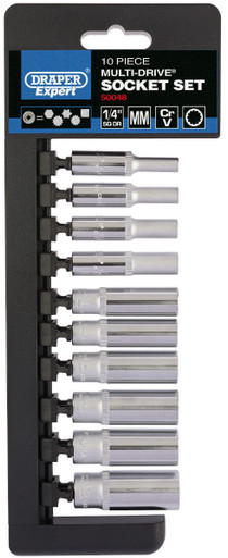 Draper - 1/4inch Sq. Dr. Metric Multi-Drive Deep Socket Set (10 Piece)