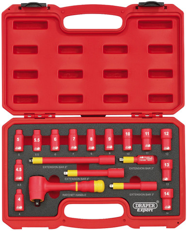 Draper - 1/4inch Square. Drive. VDE Socket Set (18 Piece)