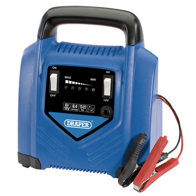 Draper - 6V/12V Battery Charger Portable Suitable for 10Ah 85Ah Lead Acid Batteries