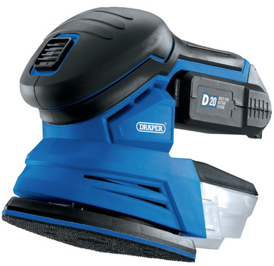 Draper - D20 20V Tri-Base Detail Sander with 1x 2Ah Battery and Charger