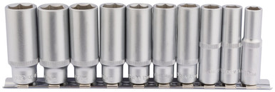 Draper - 3/8inch Sq. Dr. Deep Socket Set on Metal Rail 10 Piece