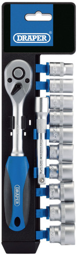 Draper - 3/8inch Sq. Dr. Metric Socket and Ratchet Set 12 Piece