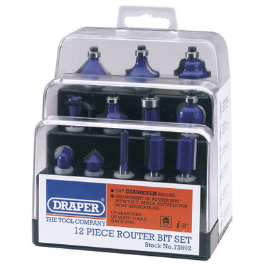 Draper - 1/4inch TCT Router Bit Set (12 Piece)