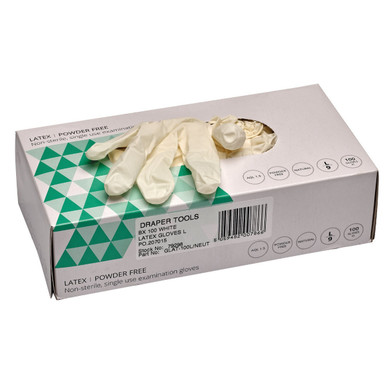 Draper - White Latex Gloves Size Large Box of 100