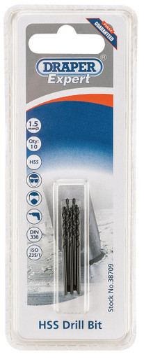 Draper - 1.5mm HSS Drills Card Of 10
