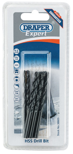 Draper - 4.5mm HSS Drills Card Of 10