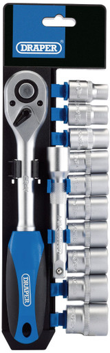 Draper - 1/2inch Sq. Dr. Metric Socket and Ratchet Set (12 Piece)