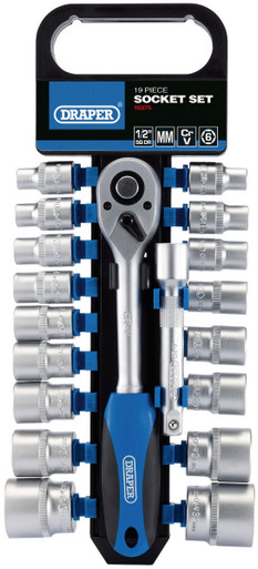 Draper - 1/2inch Sq. Dr. Metric Socket and Ratchet Set (19 Piece)