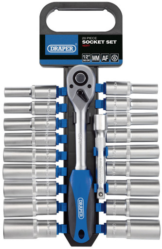 Draper - 1/2inch Sq. Dr. Combined MM/AF Deep Socket and Ratchet Set (20 Piece)