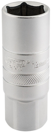 Draper - 1/2inch Sq. Dr. 12mm Thread 6 Point Satin Chrome Spark Plug Socket (18mm Socket)