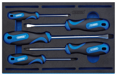 Draper - Soft Grip Screwdriver Set in 1/4 Drawer EVA Insert Tray 5 Piece
