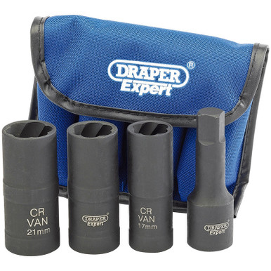Draper - 1/2inch Sq. Dr. Wheel Nut Double Impact Socket Kit (4 Piece)
