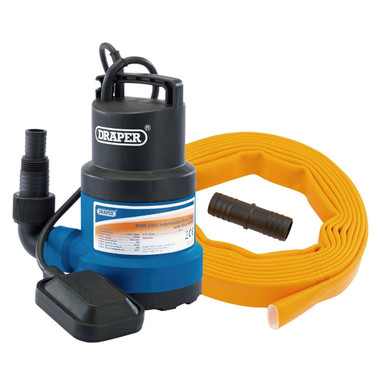 Draper - 125L/Min Submersible Clear Water Pump Kit C/W Layflat Hose supplied with Adaptor 5m x 25mm Kit 2