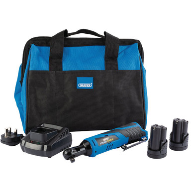 Draper - Draper - Storm Force 10.8V Power Interchange Reversible Ratchet Kit plus2x 1.5Ah Batteries Charger and Bag