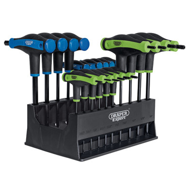 Draper - Soft Grip 'T' Handle Hexagon and Tx Star End Key Set 20 piece