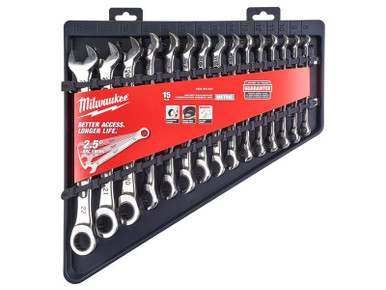 Milwaukee Hand Tools MAX BITE Ratcheting Combination Spanner Set, 15 Piece