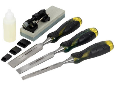 Roughneck Professional Bevel Edge Chisel Set 3 Piece + Sharpening Kit 13 19 & 25mm