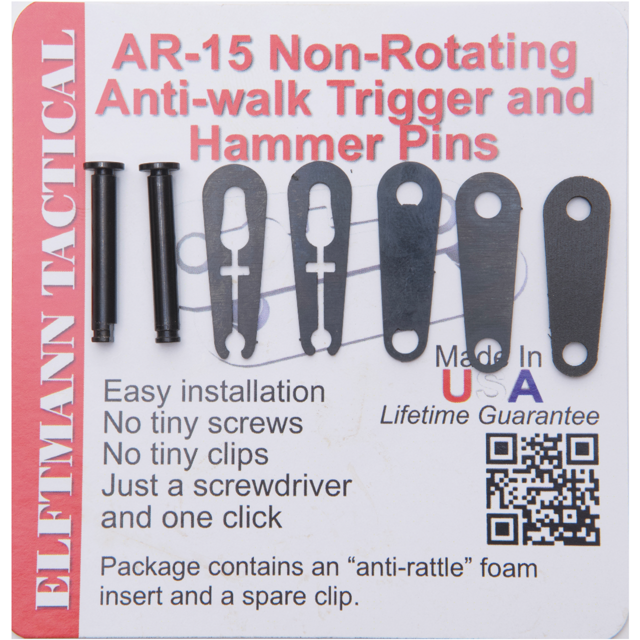 Elftmann Tactical AR-15 Non-Rotating Anti-Walk Trigger and Hammer Pins-  Black