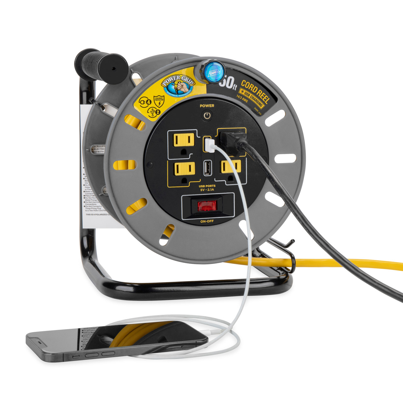 Power Grip RV Extension Cord Reel with USB Charging Port - 50 ft - Camco  Outdoors