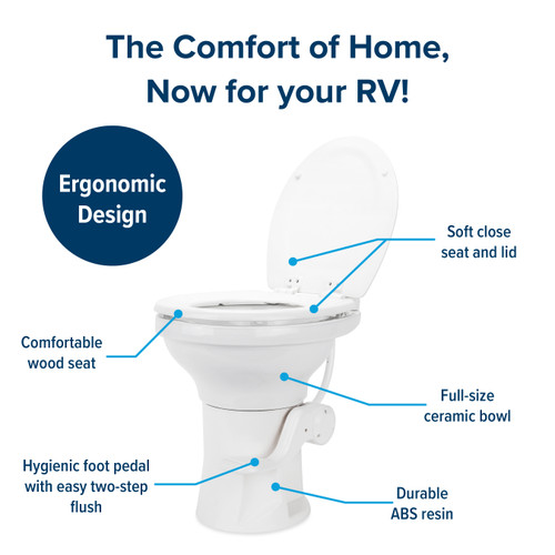 Camco Premium Ceramic RV Toilet with Ergonomic Design - White - Features