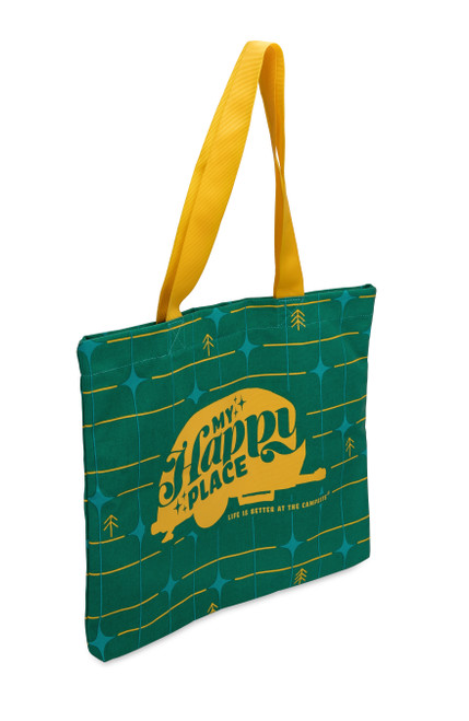 Life Is Better at the Campsite Tote Bag, My Happy Place, Green Grid