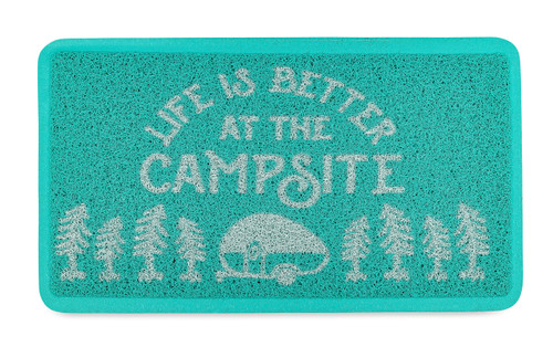 Life is Better at the Campsite Scrub Rug, Teal/White, Small