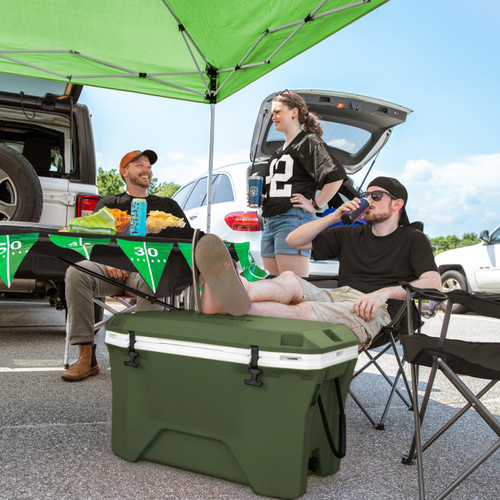 Camco Currituck 30-Quart Premium Cooler \u0026 Ice Chest | Features Ice Retention Up to 10 Days, Holds Up to 28 Cans and More, and has Slots for Camping Accessories and Fishing Gear | Gator Bone (51719)