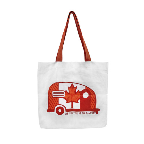 Life is Better at the Campsite Tote Bag, Canada Flag Mini Camper