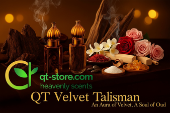 QT Velvet Talisman – An Aura of Velvet, A Soul of Oud (Non-Alcoholic) 6ml (In Golden Bottle)