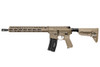 Left hand side view of BCM® MK2 Standard Mid Length FDE 14.5" Complete Upper Receiver w/ MCMR-13 Handguard installed on a rifle.