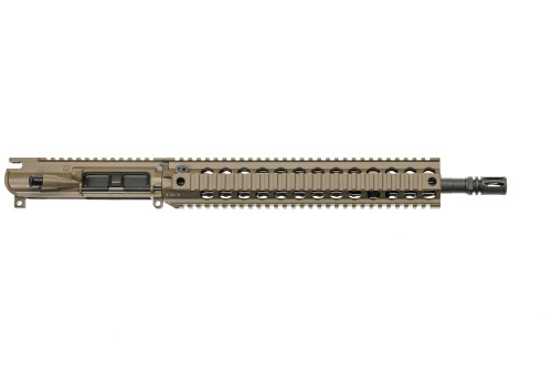 Right hand side view of BCM® MK2 FDE Standard Mid Length 14.5" Complete Upper Receiver w/ QRF-12 Handguard.