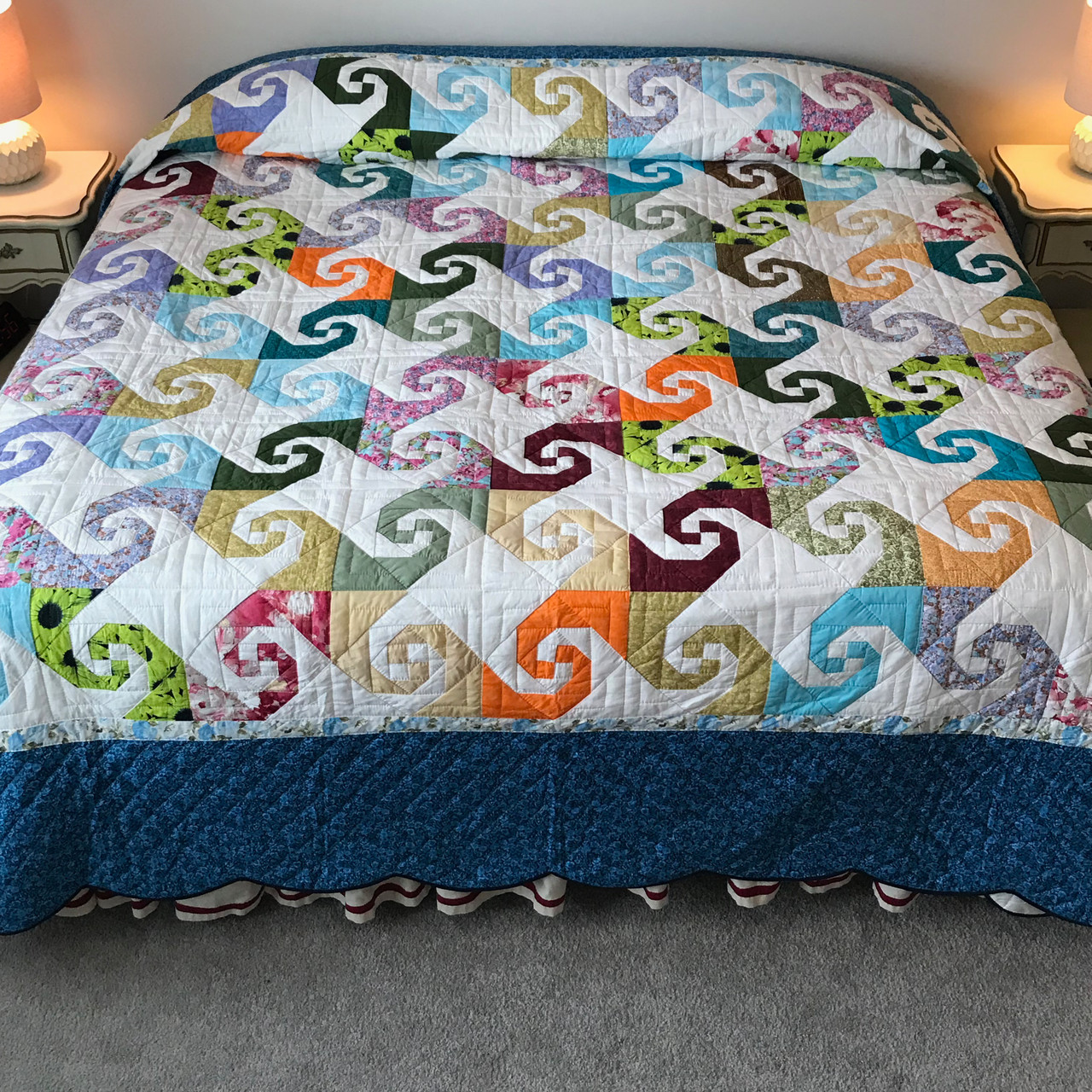 Colorful Snail Trails Patchwork Amish Quilt 109x118