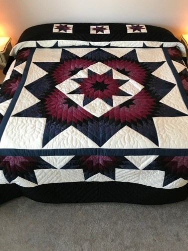 Burgundy Flower Starburst King Size Quilt, Star Burst Quilt, Star Quilt  Handmade King, Amish Star Quilt, Burgundy and White Bedspread Quilt -   Israel