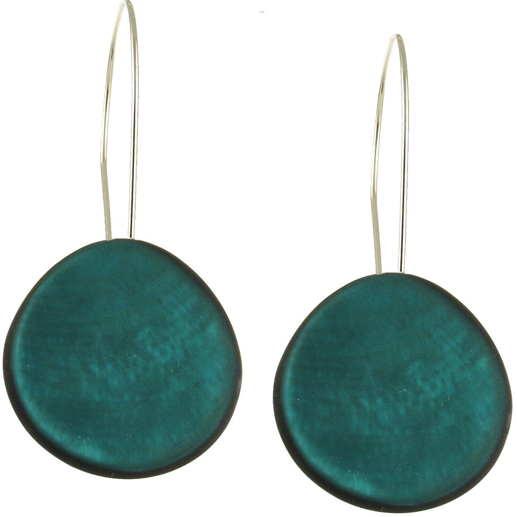 4566-2 - ROUND RESIN EARRING - MOSAIC BLUE - 1.75"