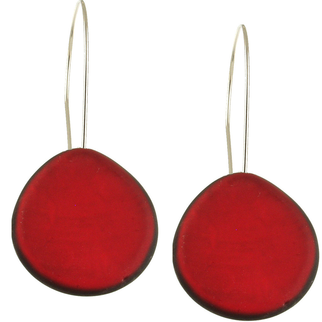 4566-1 - ROUND RESIN EARRING - RED - 1.75"