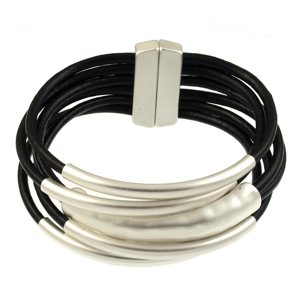 6105-40 - Matte Silver/Black Magnetic Bracelet