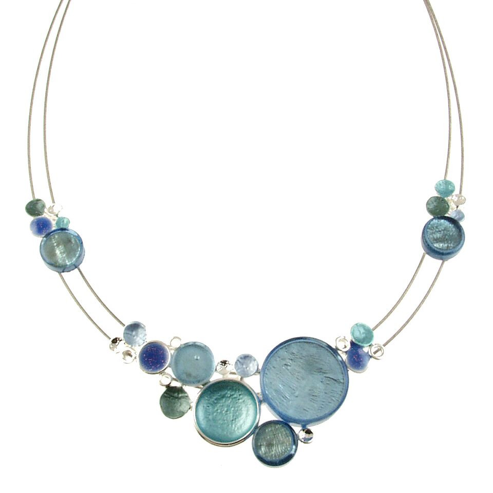 3440-2 - MULTI DOTS NECKLACE - LIGHT BLUE COMBINATION 18"