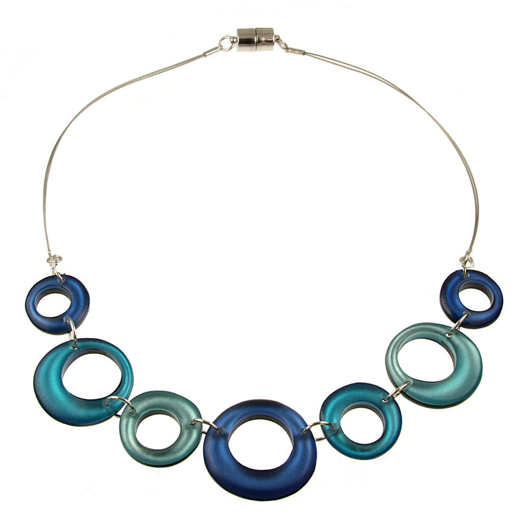 1723-22 - HOLLOW CIRCLES NECKLACE - TURQUOISE COMBINATION - 18"