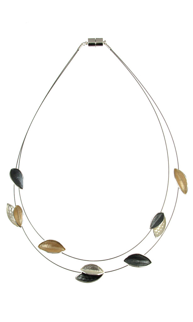 3668-7 - GOLD/GREY/WHITE LEAF PETAL NECKLACE 18"