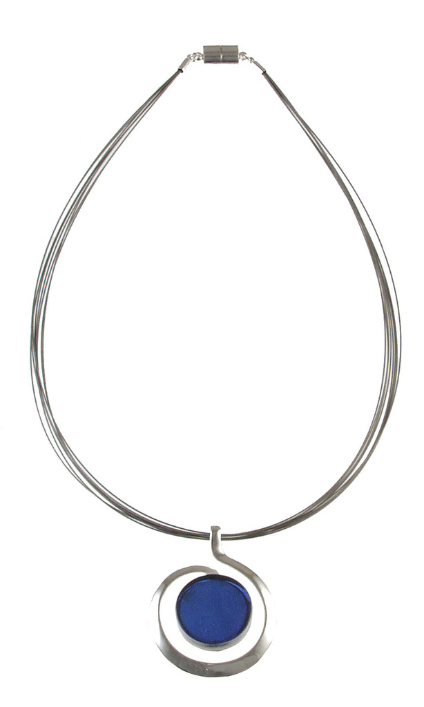 3257-28 - Shiny Silver/Dark Blue Swirl Necklace